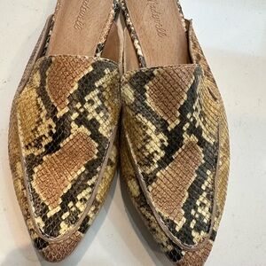 Madewell pink and Black Snake Print Flats